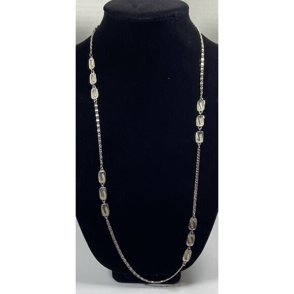 Vintage Direction One Necklace Silver Tone Chain & Textured Shiny Rectangle - Picture 1 of 9